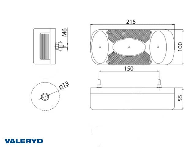 Baklampa Valeryd Vänster 215x100x55 med Skylt- och Dimljus